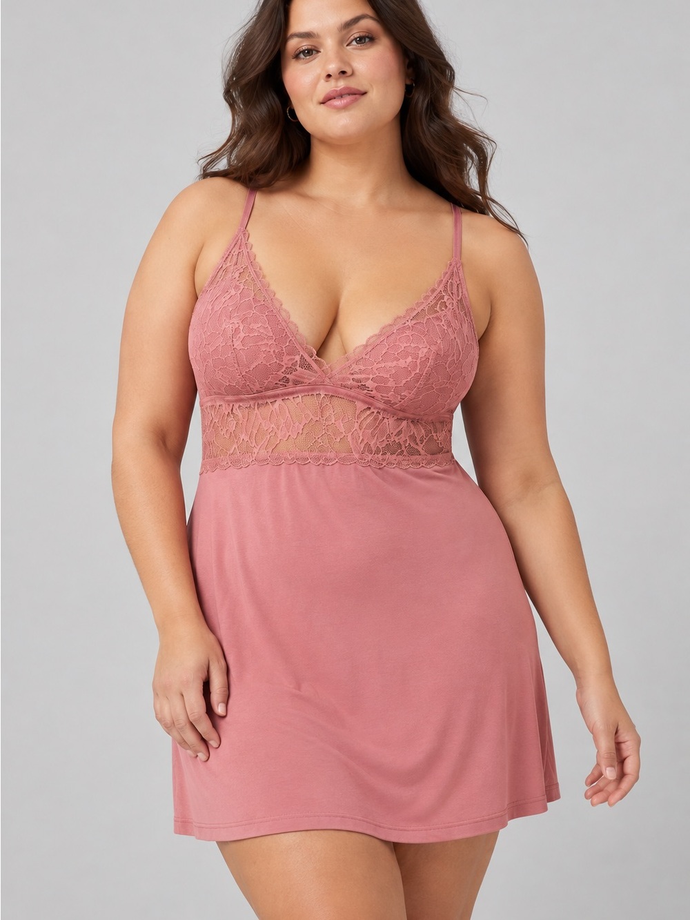 Soma Cool Nights Pink Lace Plunge Chemise Nightgown Size XXL, Plus Size